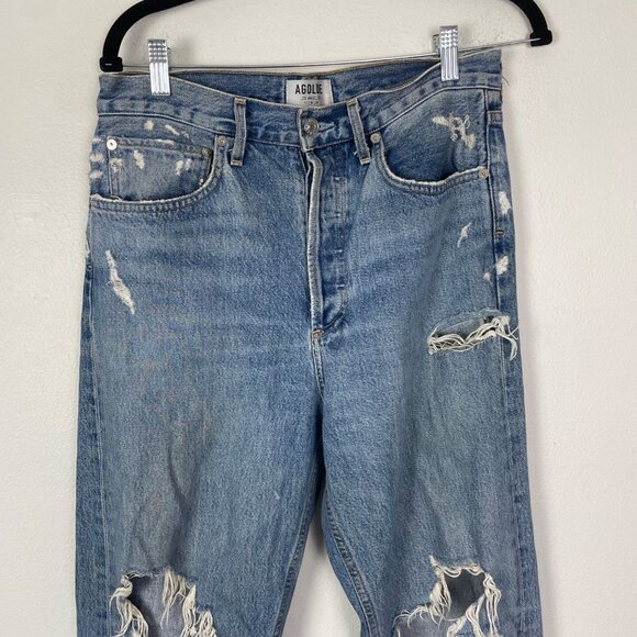 Agolde Women's 27‎ 90s Mid Rise Loose Fit Distressed Light Wash Button Fly Jeans - Picture 3 of 12